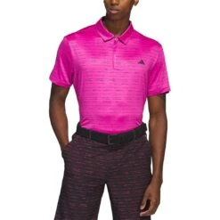 Adidas Stripe Zipper Polo -Golf Shop adidas 2023 stripe zipper polo lucid fuchsia front itempicture