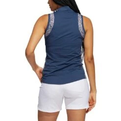 Adidas 2022 Women's Ultimate365 Printed Sleeveless Polo -Golf Shop adidas fw22 womens ultimate365 printed sleeveless polo crew navy back itempicture