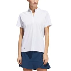 Adidas Women's Short Sleeve Mock Neck Polo -Golf Shop adidas ss22 womens short sleeve mock neck polo white itempicture