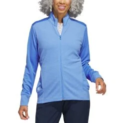 Adidas Women's Textured Full Zip Jacket -Golf Shop adidas ss23 womens textured full zip jacket blue fusion model itempicture