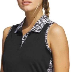 Adidas Women's Ultimate365 Printed Sleeveless Polo -Golf Shop adidas ss23 womens ultimate365 printed sleeveless polo black detail itempicture
